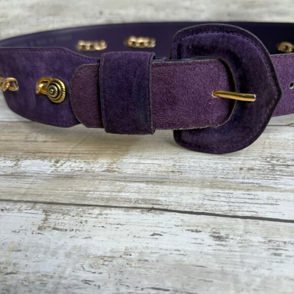 VTG Loring & Paige Suede Belt Sz ML Purple Gold Chunky Chainlink Adjustable 80s - Picture 5 of 12